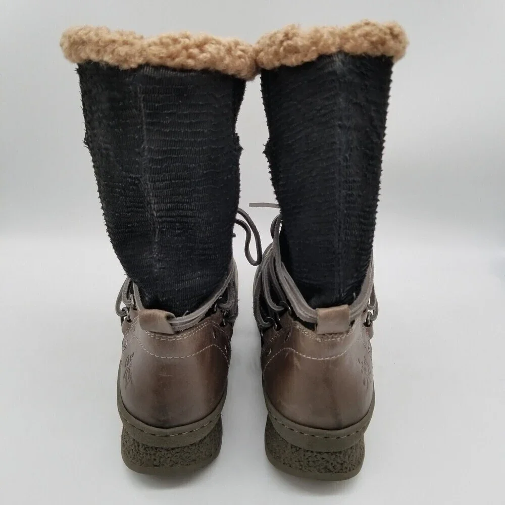 Otbt Women Black Leather‎ Fur Lining Slope Winter Boots 9